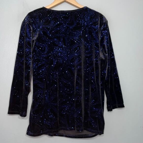 Black Velvet Blue Sparkle Layered Wrap Top Size XL Dark Romantic Whimsigoth - Picture 5 of 11